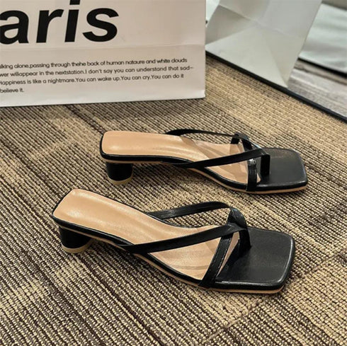 Women Casual Open Toe Slid Block Heels
